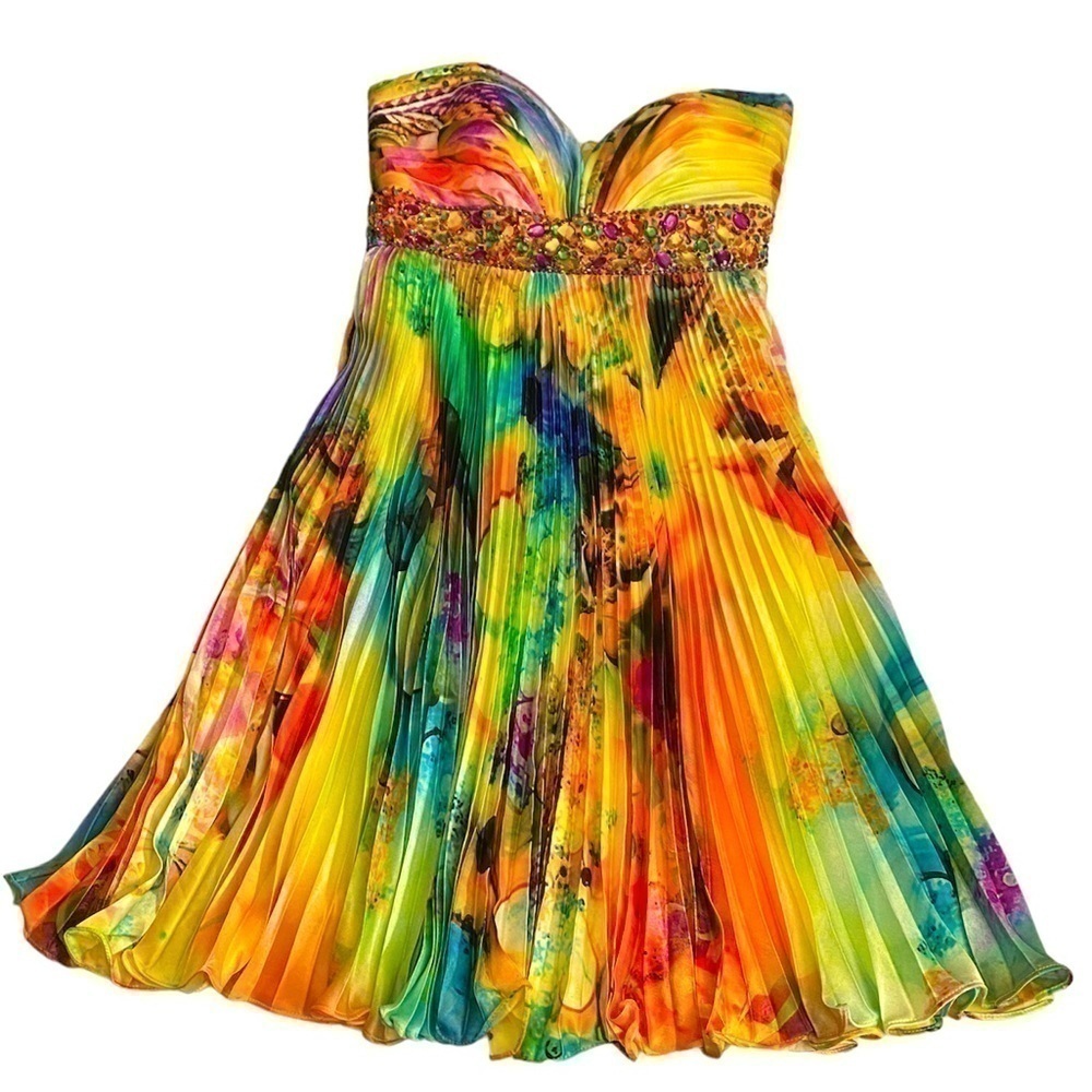 NIGHT MOVES BY ALLURE STUNNING MULTICOLORED DRESS BEJEWELED STRAPLESS DRESS